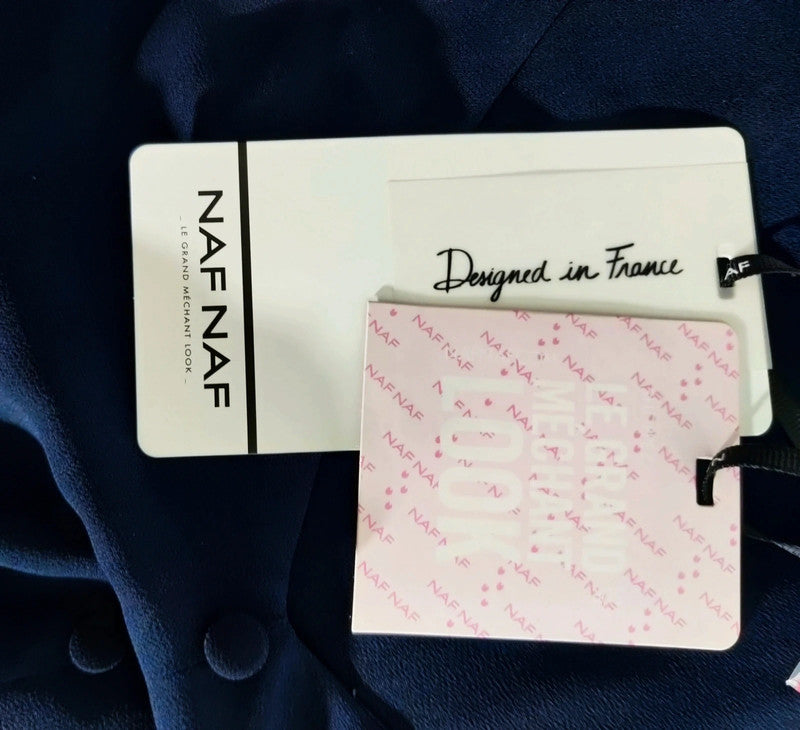 Naf Naf Vestido Azul Marino con Botones