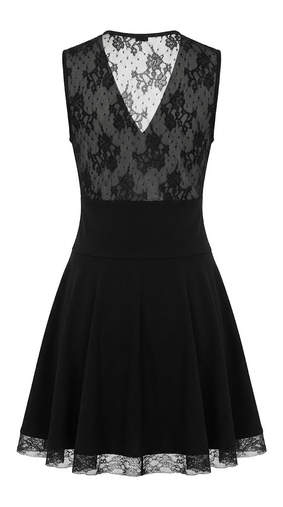 Vestido Negro de Maje con Detalles de Encaje