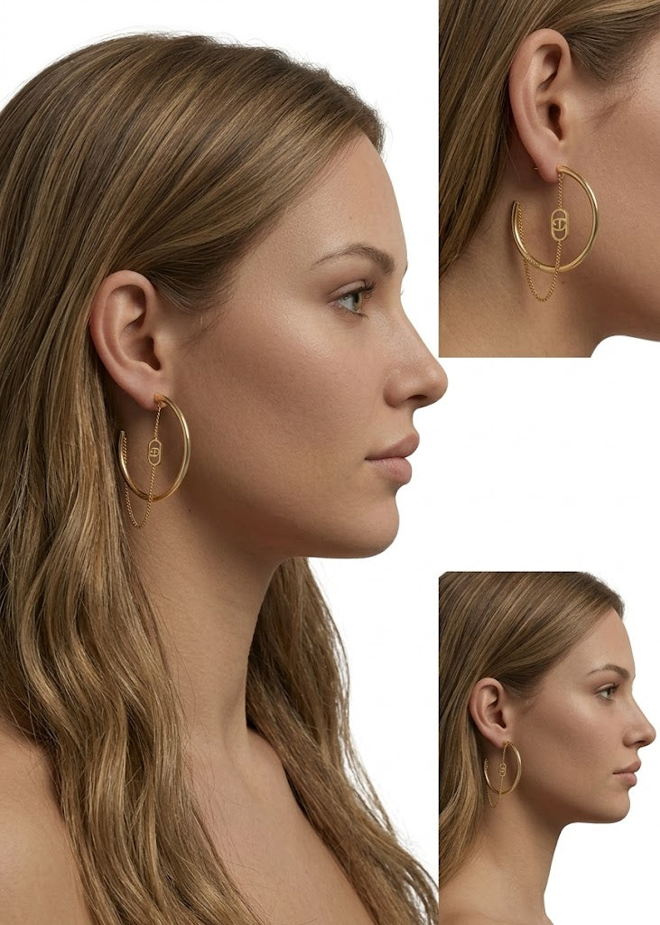 Liu Jo Luxury Pendientes Aros Logo LJ Cadena