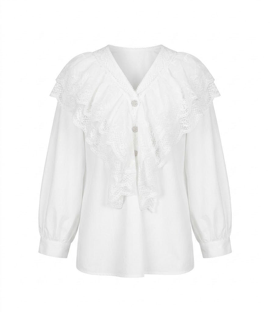 MOCHY Blusa Volantes de Encaje