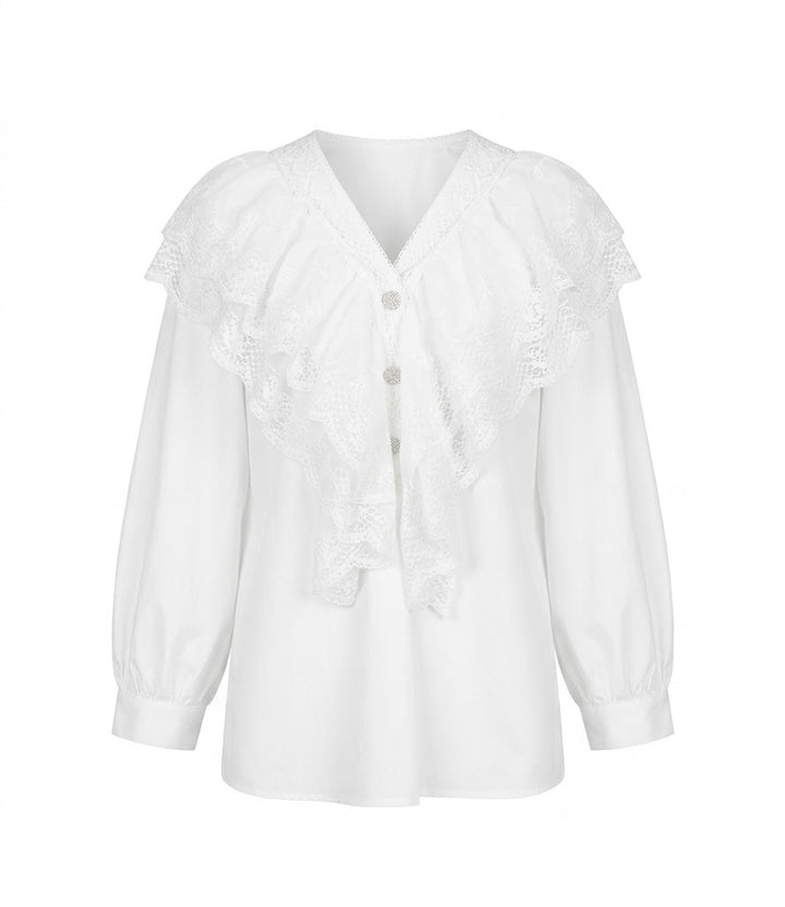 MOCHY Blusa Volantes de Encaje