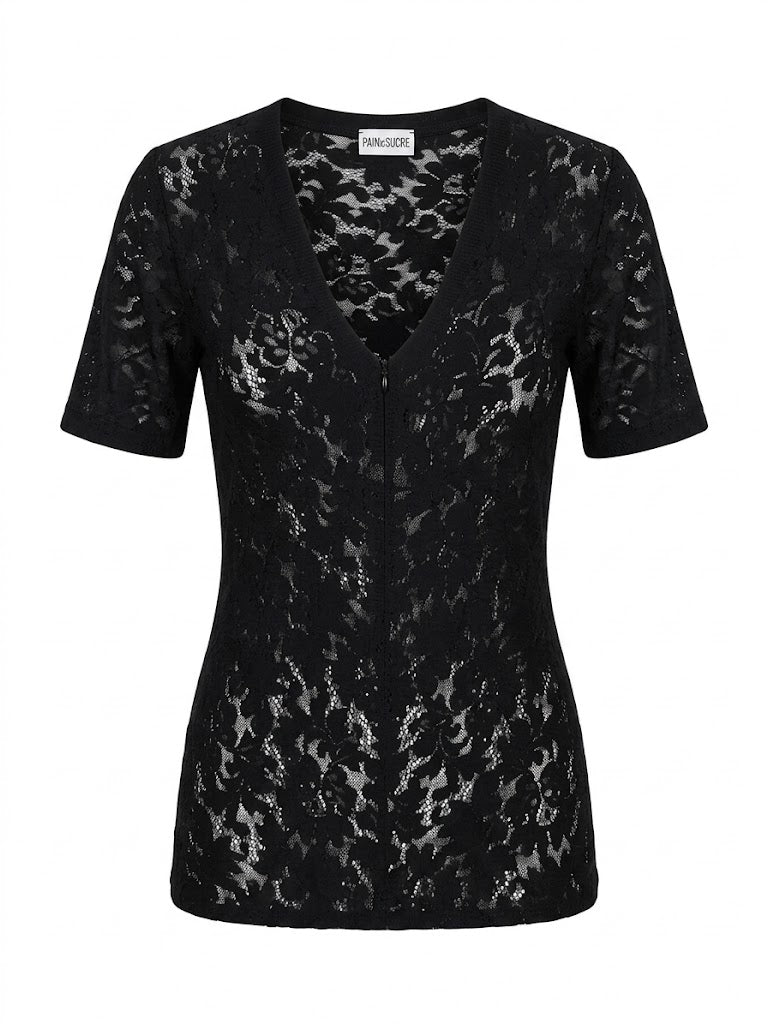 Pain de Sucre Camiseta de Encaje Negro Nakka
