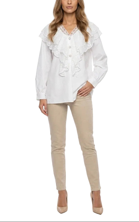 MOCHY Blusa Volantes de Encaje
