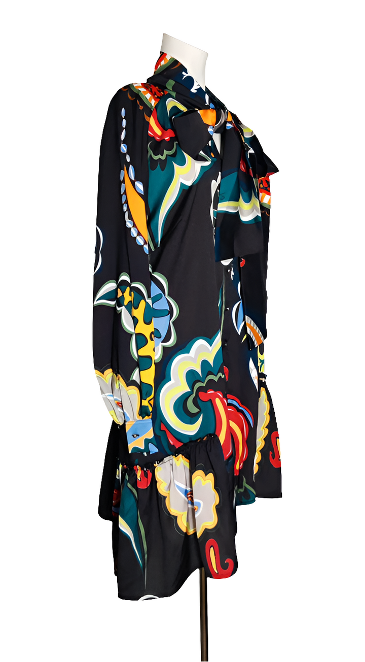 Sahoco Vestido Negro  Estampado Paisley Multicolor