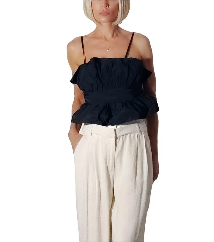 Rinascimento Blusa Negra Fruncido