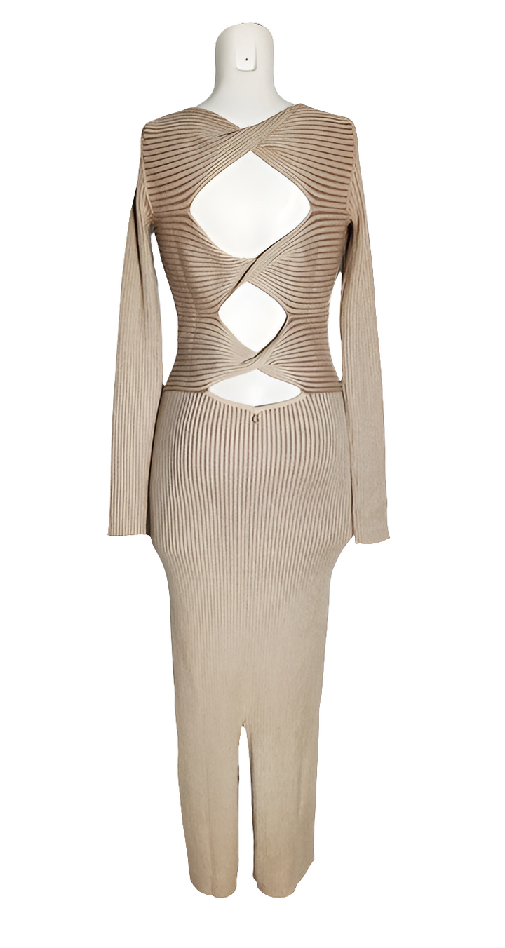 Guess Vestido Midi Beige Canalé