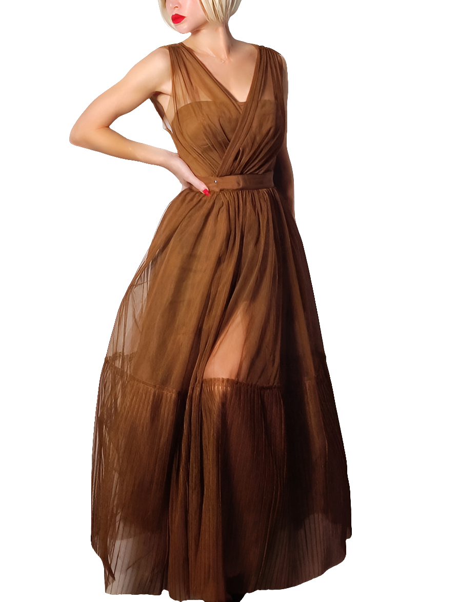 Pinko Vestido Marron Tul