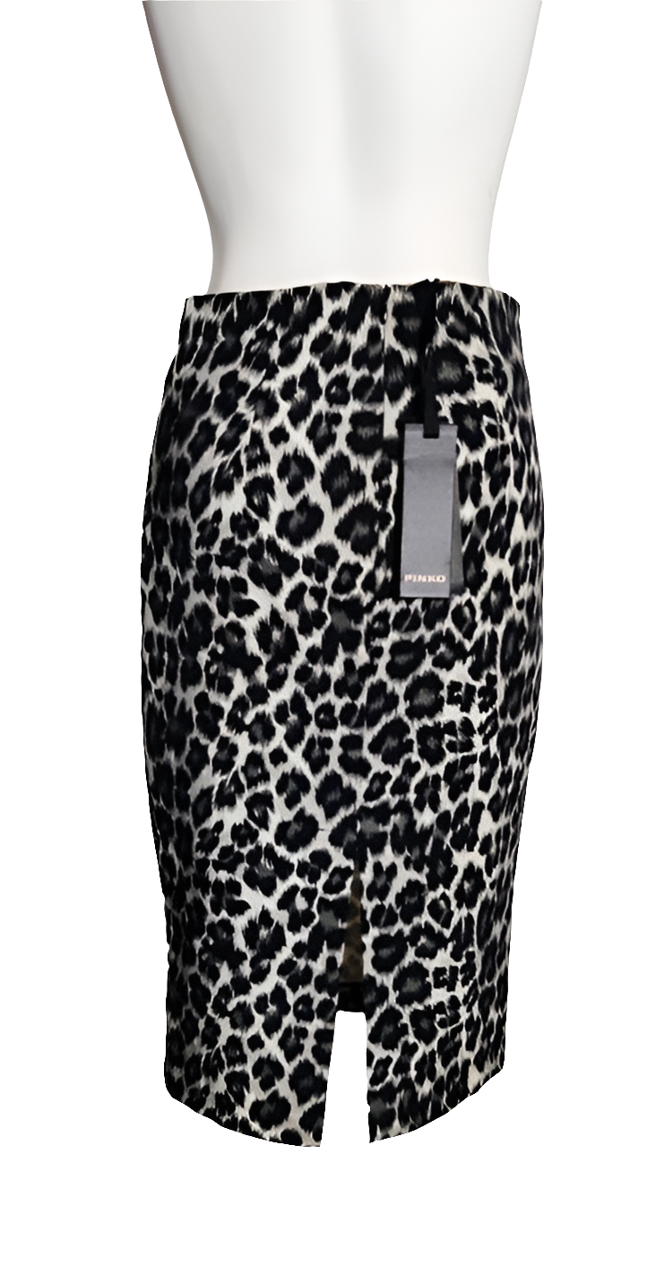 Pinko Falda midi gris estampado leopardo