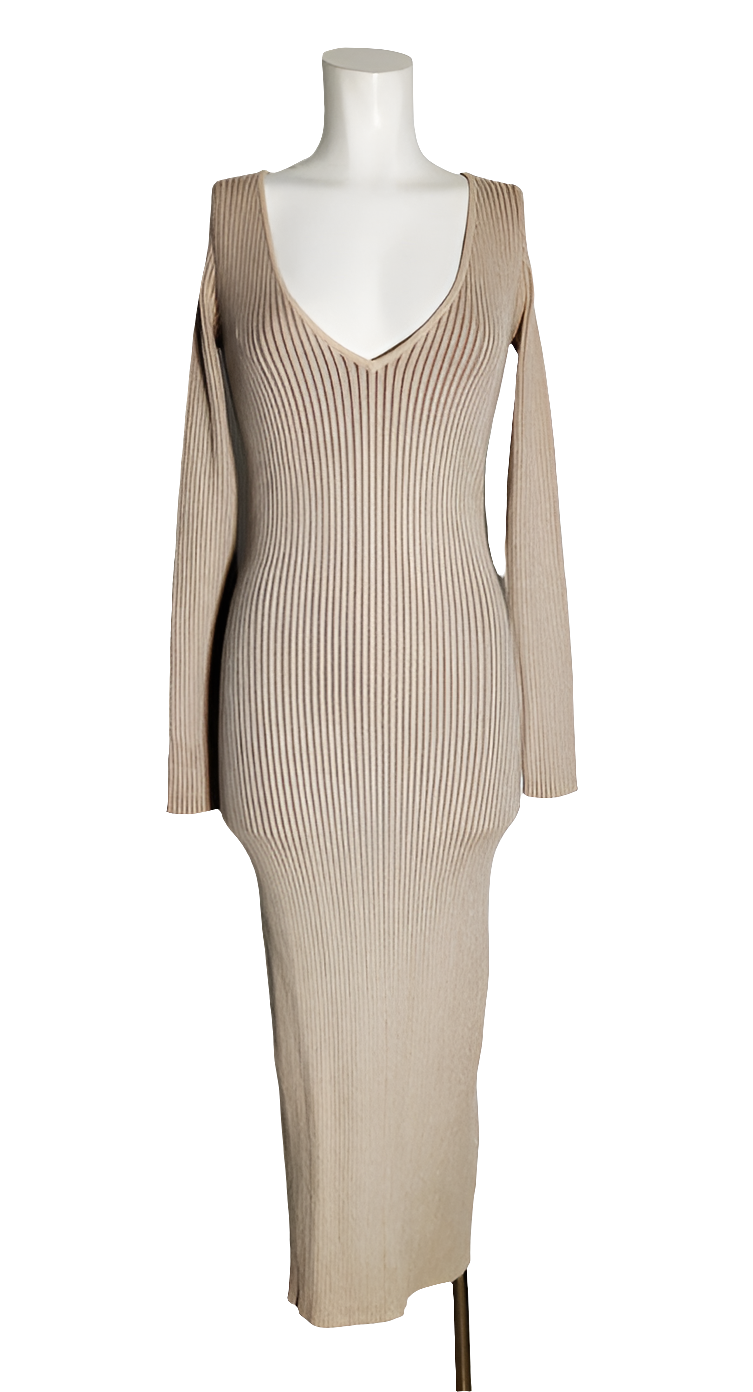 Guess Vestido Midi Beige Canalé