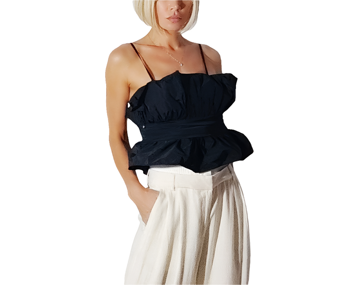 Rinascimento Blusa Negra Fruncido