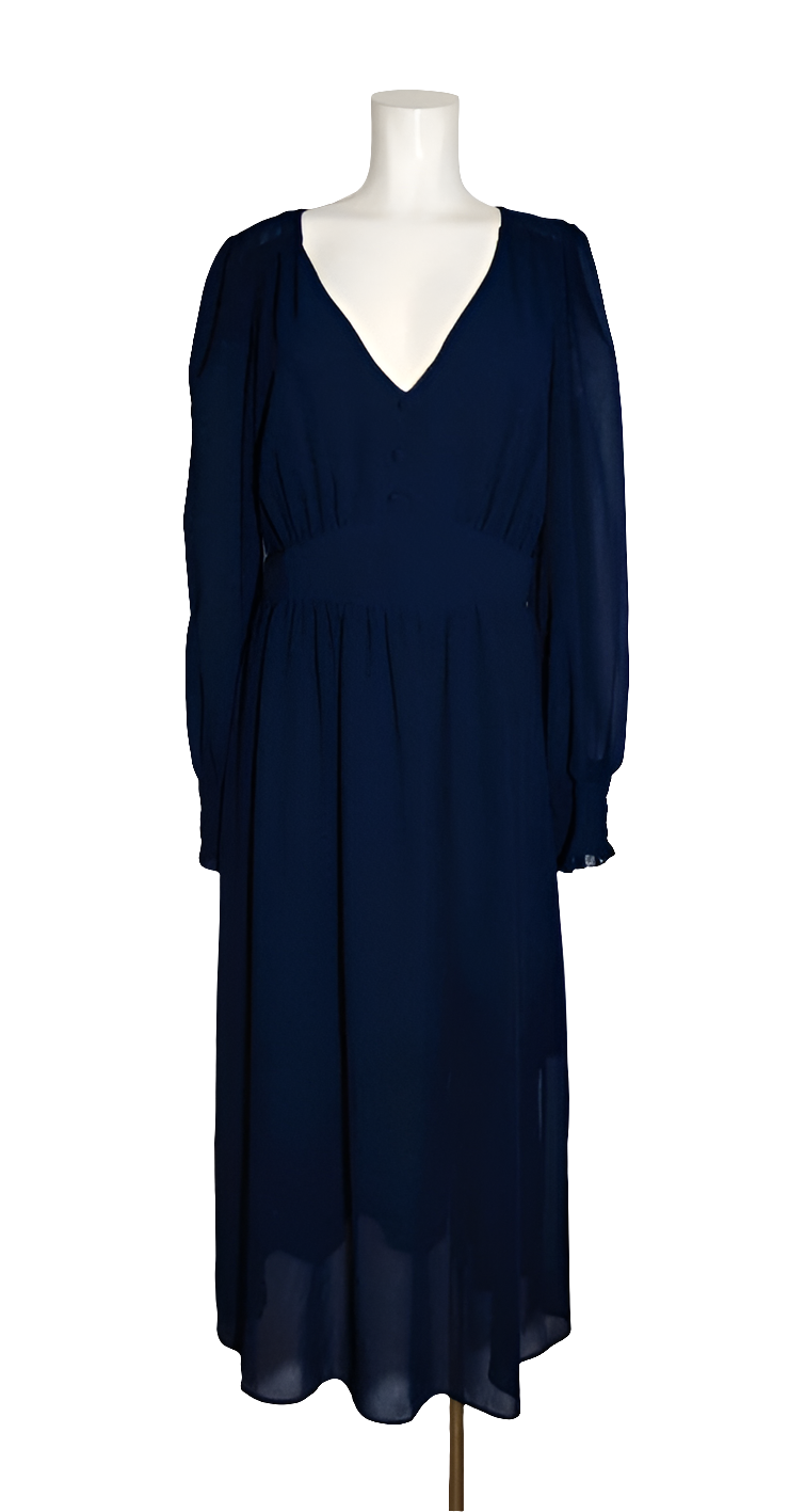 Naf Naf Vestido Azul Marino con Botones