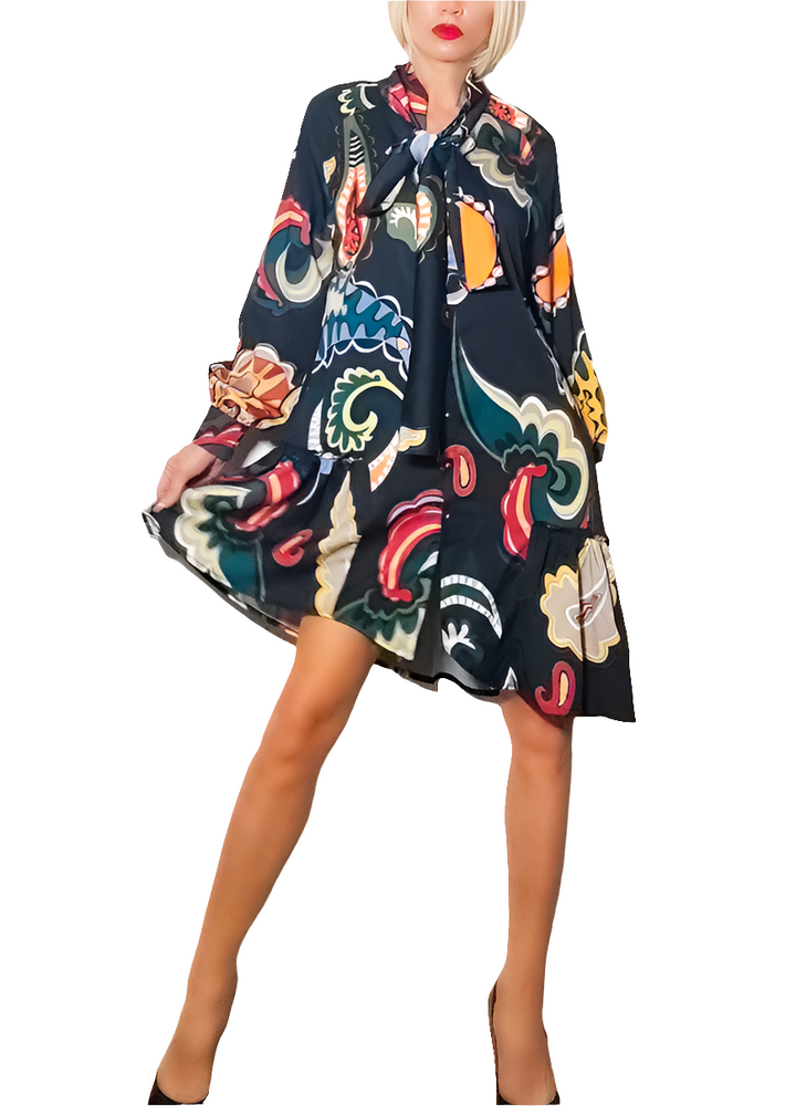 Sahoco Vestido Negro  Estampado Paisley Multicolor