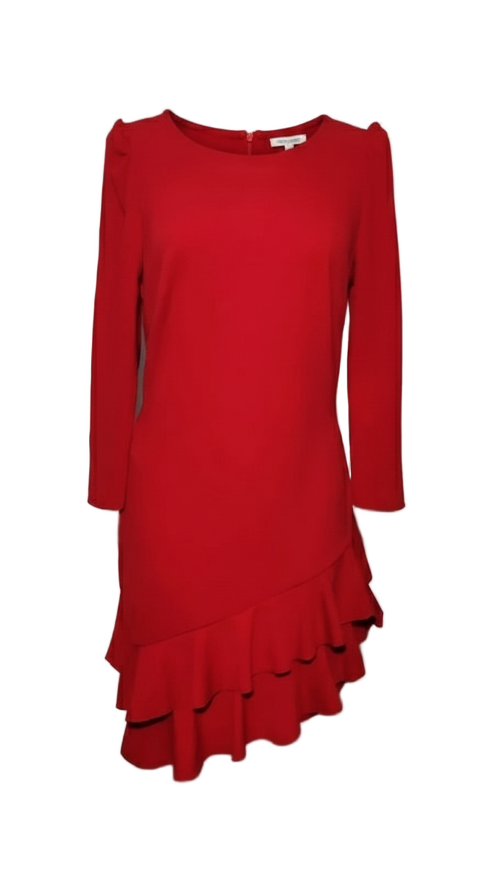 Rinascimento Vestido Rojo Asimétrico con Volantes