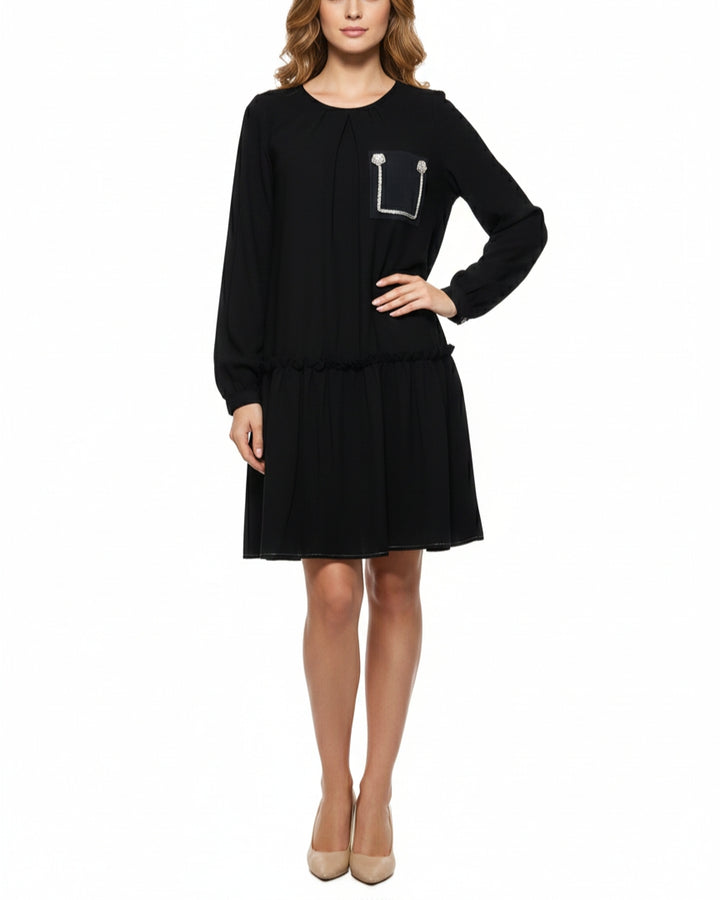 Sfizio Vestido Negro de Crepé y Lana