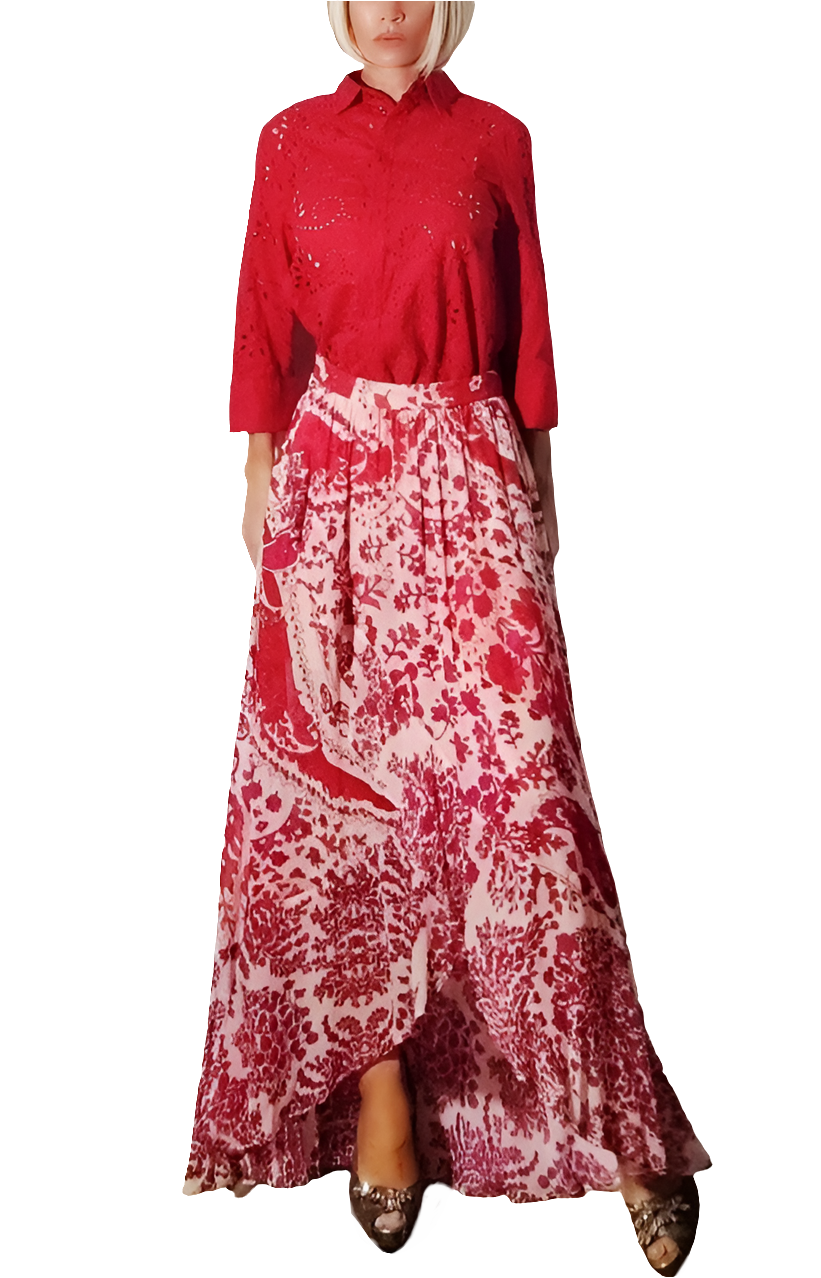 TWINSET Falda Asimétrica Floral en Crepé