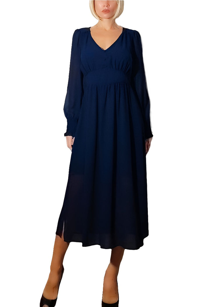 Naf Naf Vestido Azul Marino con Botones