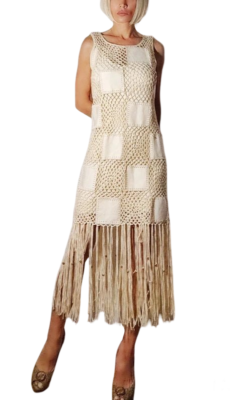 Desigual Vestido con Paneles de Red y Flecos