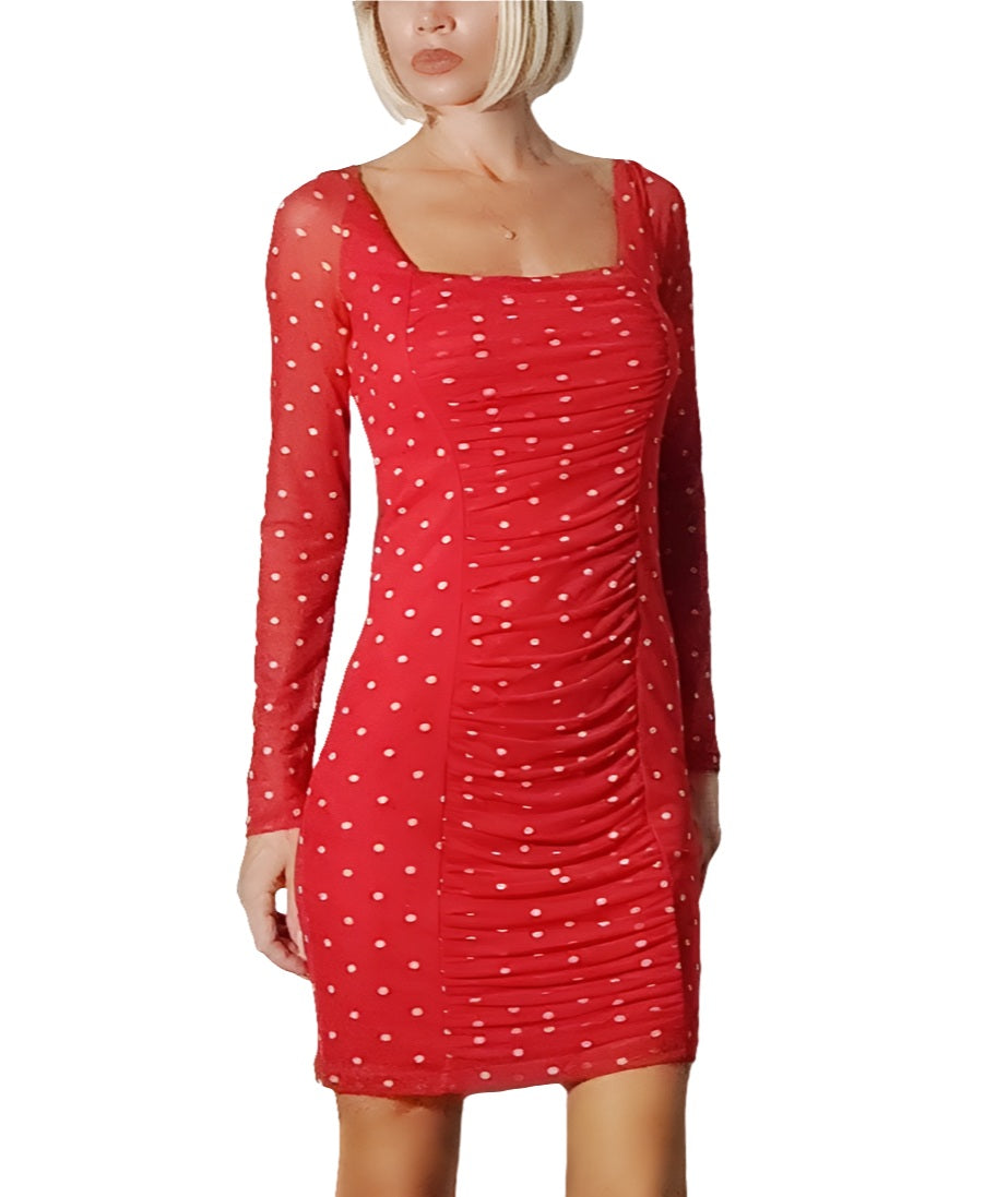 Vestido Rojo con Lunares Guess – Corte Midi, Estilo Retro Chic y
