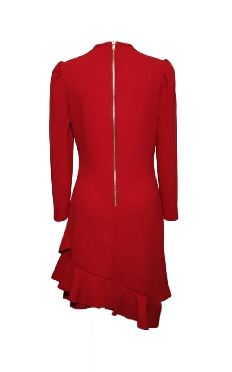 Rinascimento Vestido Rojo Asimétrico con Volantes