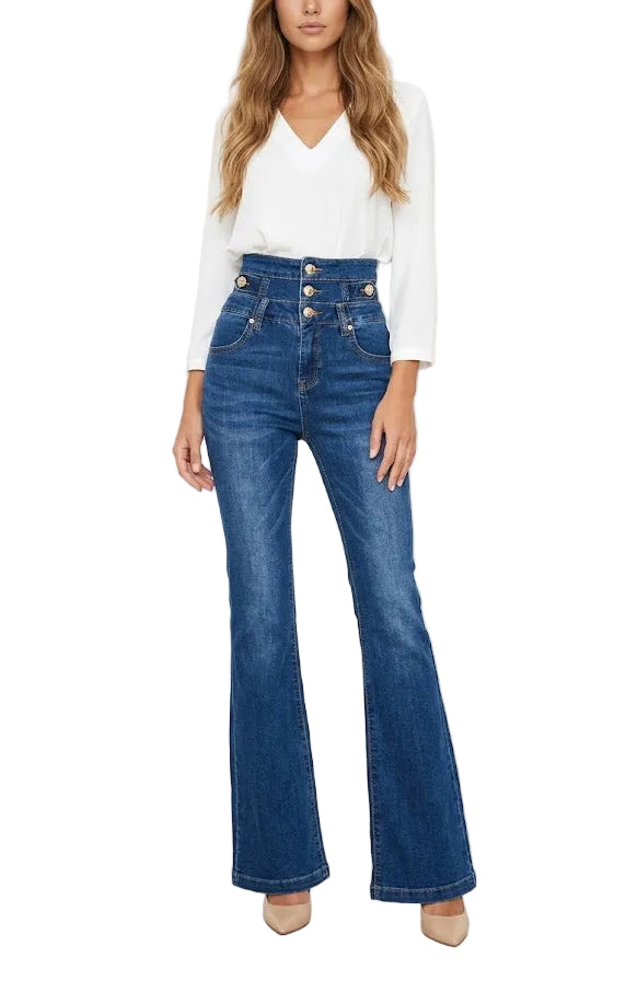 Denny Rose Jeans Flare de Tiro Alto