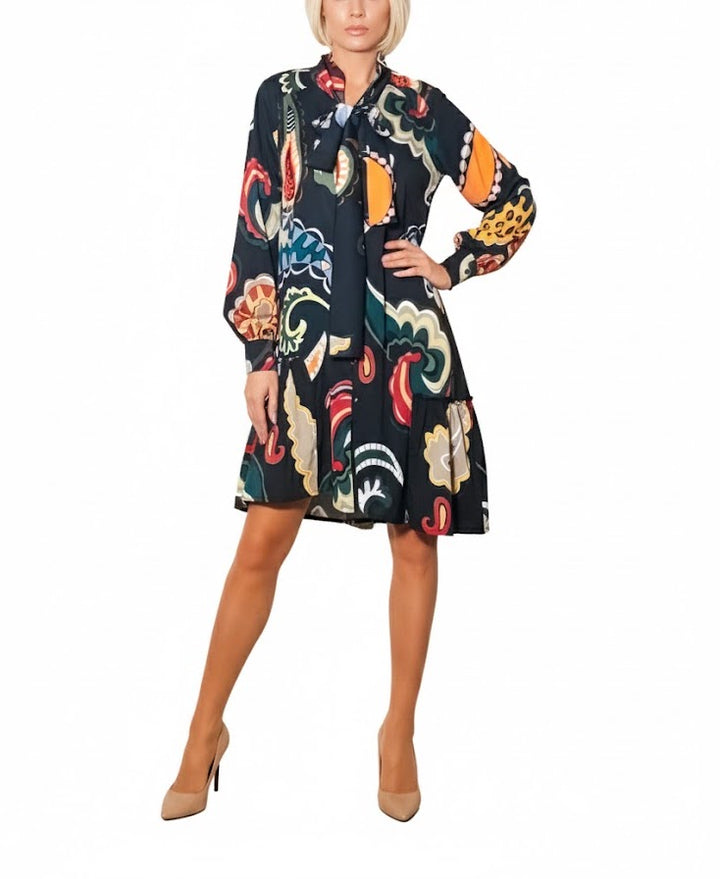 Sahoco Vestido Negro  Estampado Paisley Multicolor