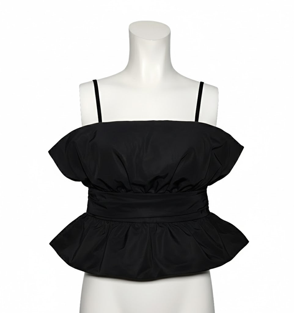 Rinascimento Blusa Negra Fruncido