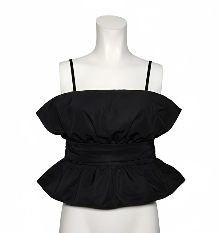 Rinascimento Blusa Negra Fruncido