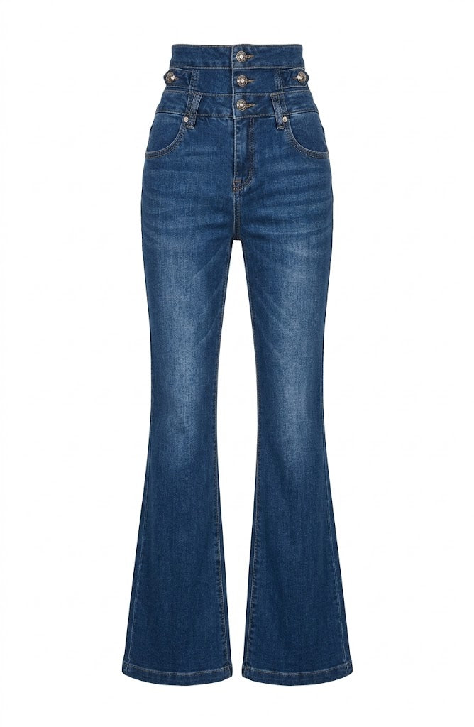 Denny Rose Jeans Flare de Tiro Alto