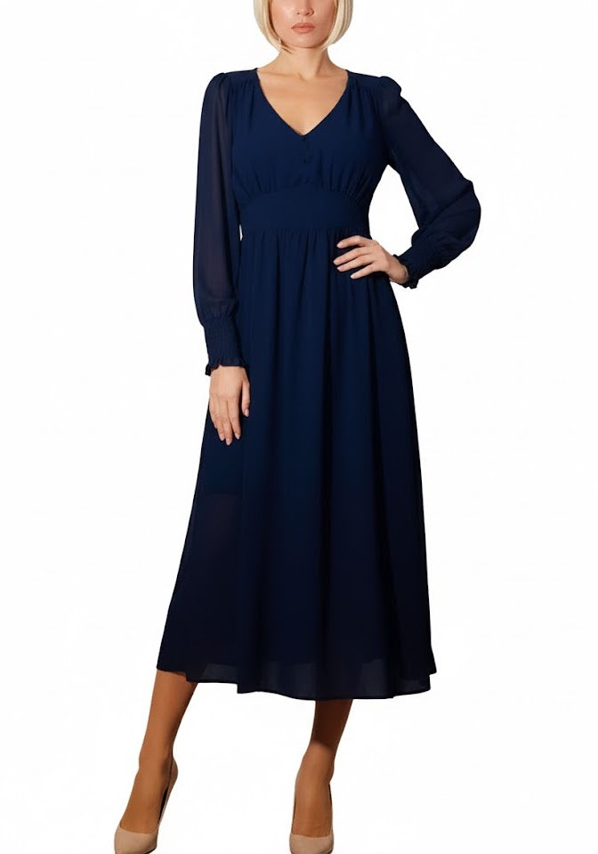 Naf Naf Vestido Azul Marino con Botones