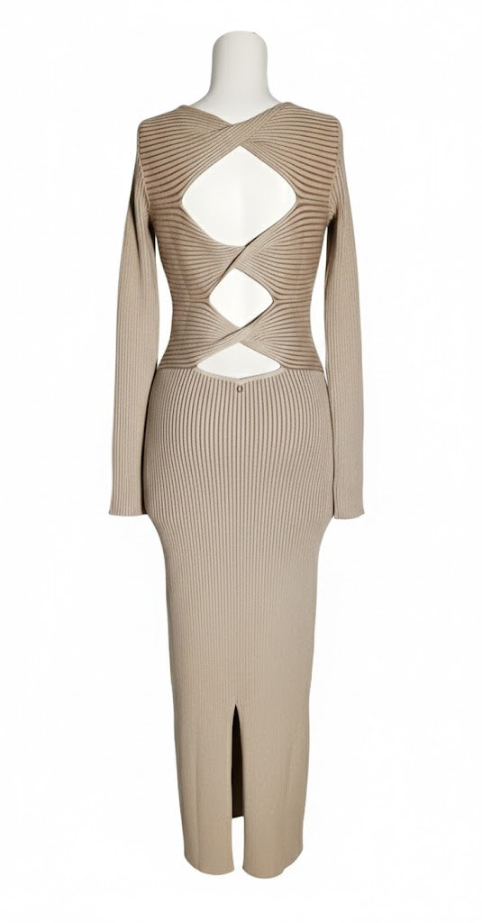 Guess Eco Vestido Midi Beige Canalé