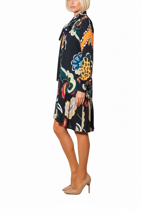 Sahoco Vestido Negro  Estampado Paisley Multicolor