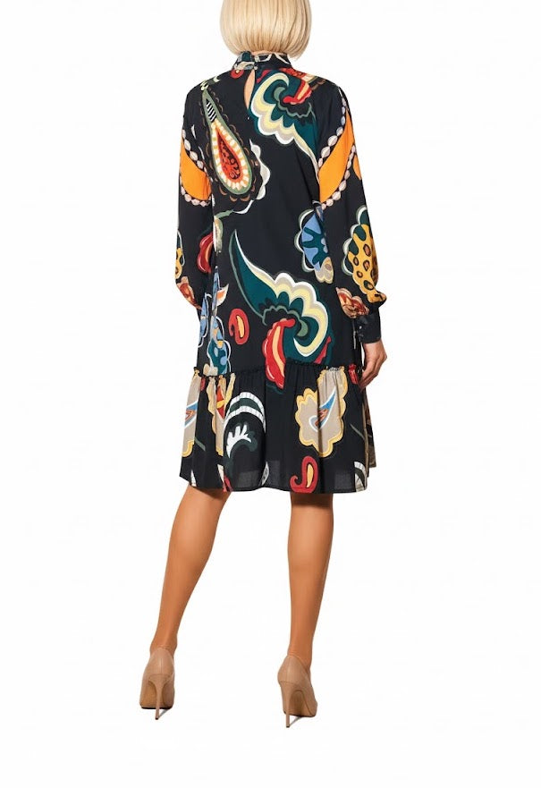 Sahoco Vestido Negro  Estampado Paisley Multicolor