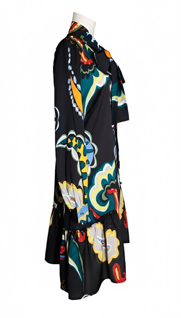 Sahoco Vestido Negro  Estampado Paisley Multicolor