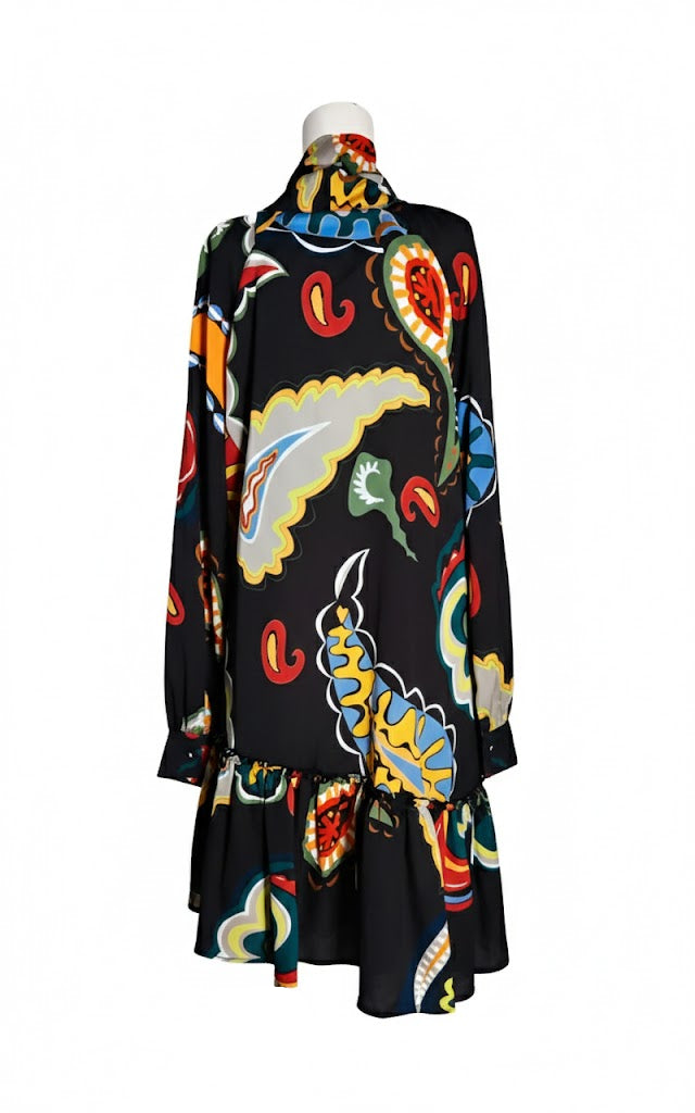 Sahoco Vestido Negro  Estampado Paisley Multicolor