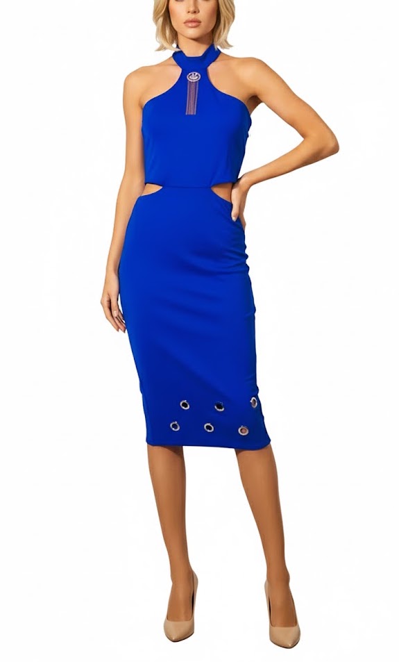 Sahoco Vestido Midi Azul Detalles