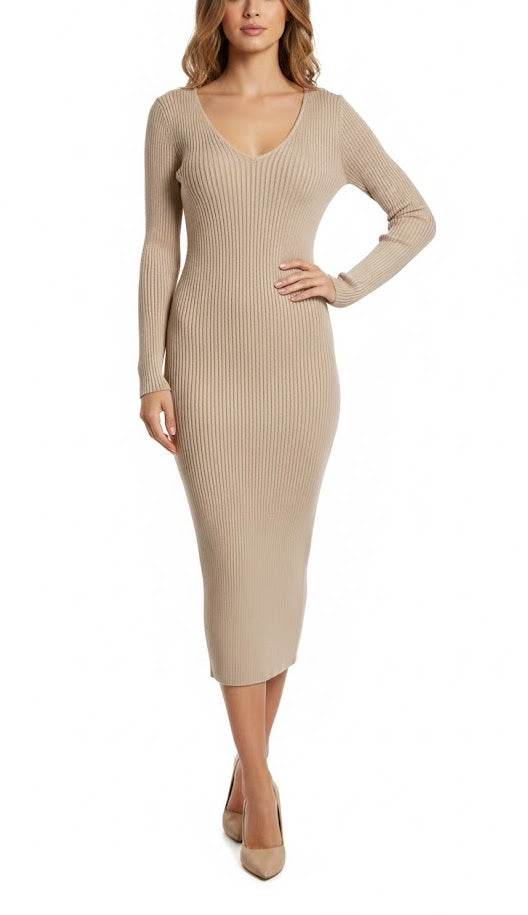 Guess Eco Vestido Midi Beige Canalé